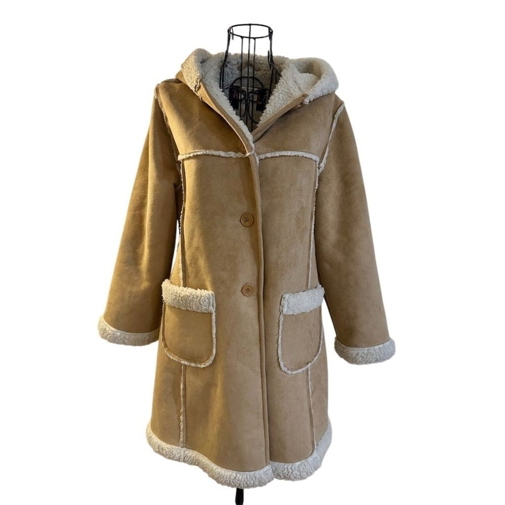 Rothschild Penny Lane Girls 14/15 women's XS Beige Hooded Coat Faux Shearling